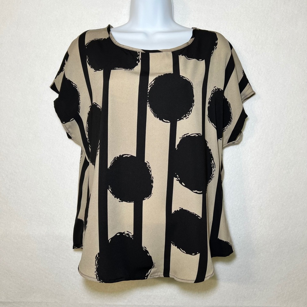 New Emery Rose Women's Indie Sleaze Boxy Art To Wear Tan Polka Dot Striped Top M